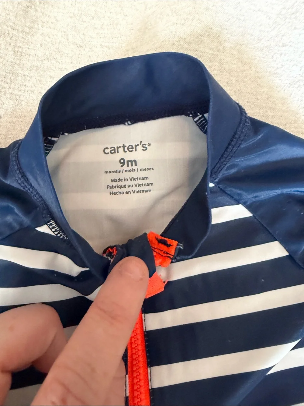 Carter's Navy and White Striped & Shark Print Swim Rompers Set